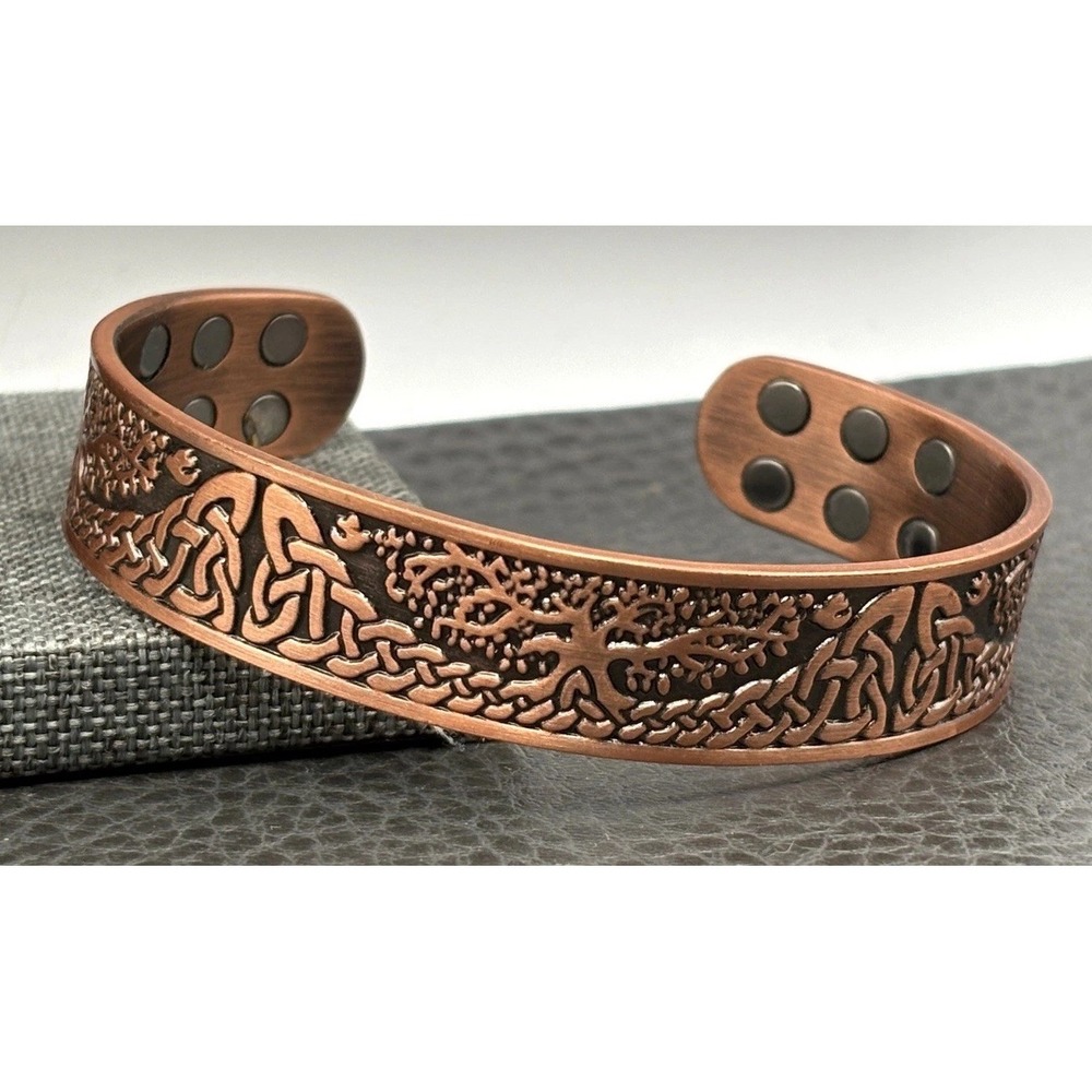 Magnetic Copper Cuff Bracelet Celtic Knot Tree Of Life Boho Bangle 8"